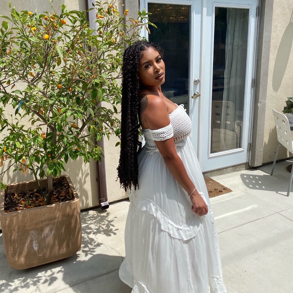 White Smocked Off-Shoulder Maxi Dress